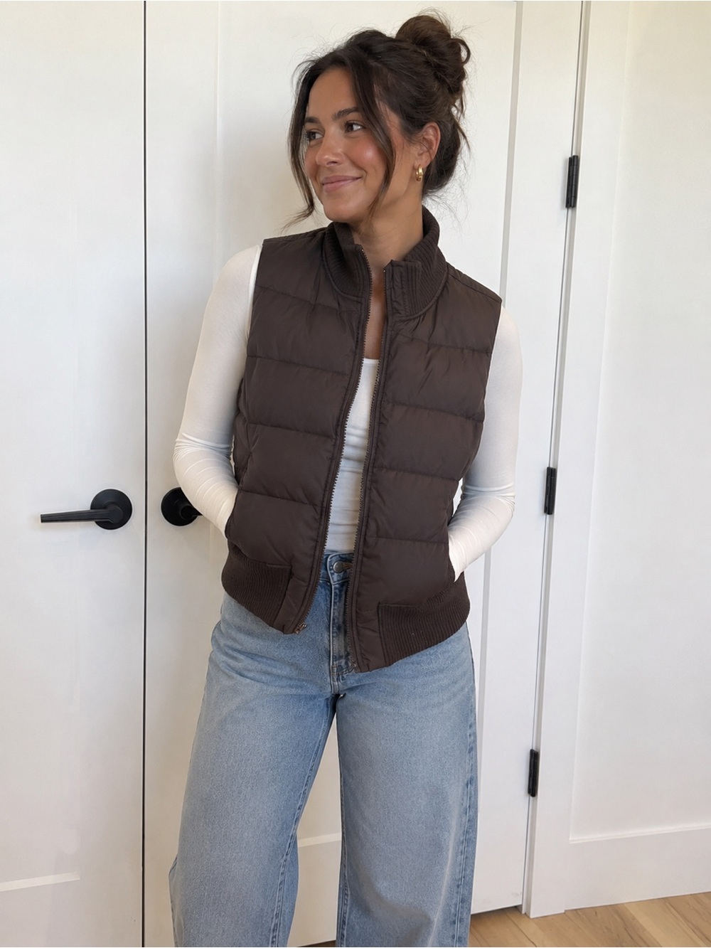 Y2K Early 2000s Old Navy Frost Free Brown Down Puffer Vest Women’s Small Petite